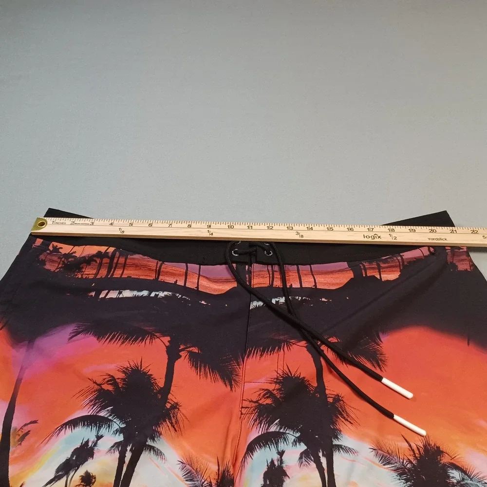 American Eagle Mens Board Short XXL Tropical Sunset Palm Tree Swim Trunks Orange
